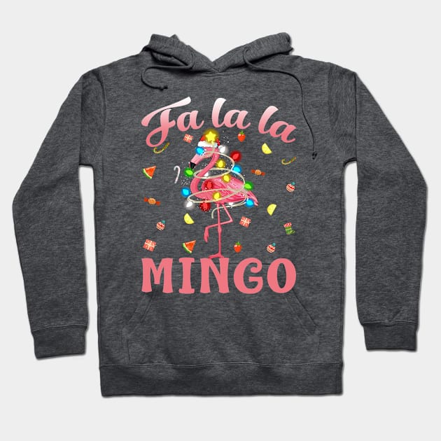 Fa La La Mingo Flamingo Christmas Tree Lights Tropical Xmas T-Shirt Hoodie by intelus